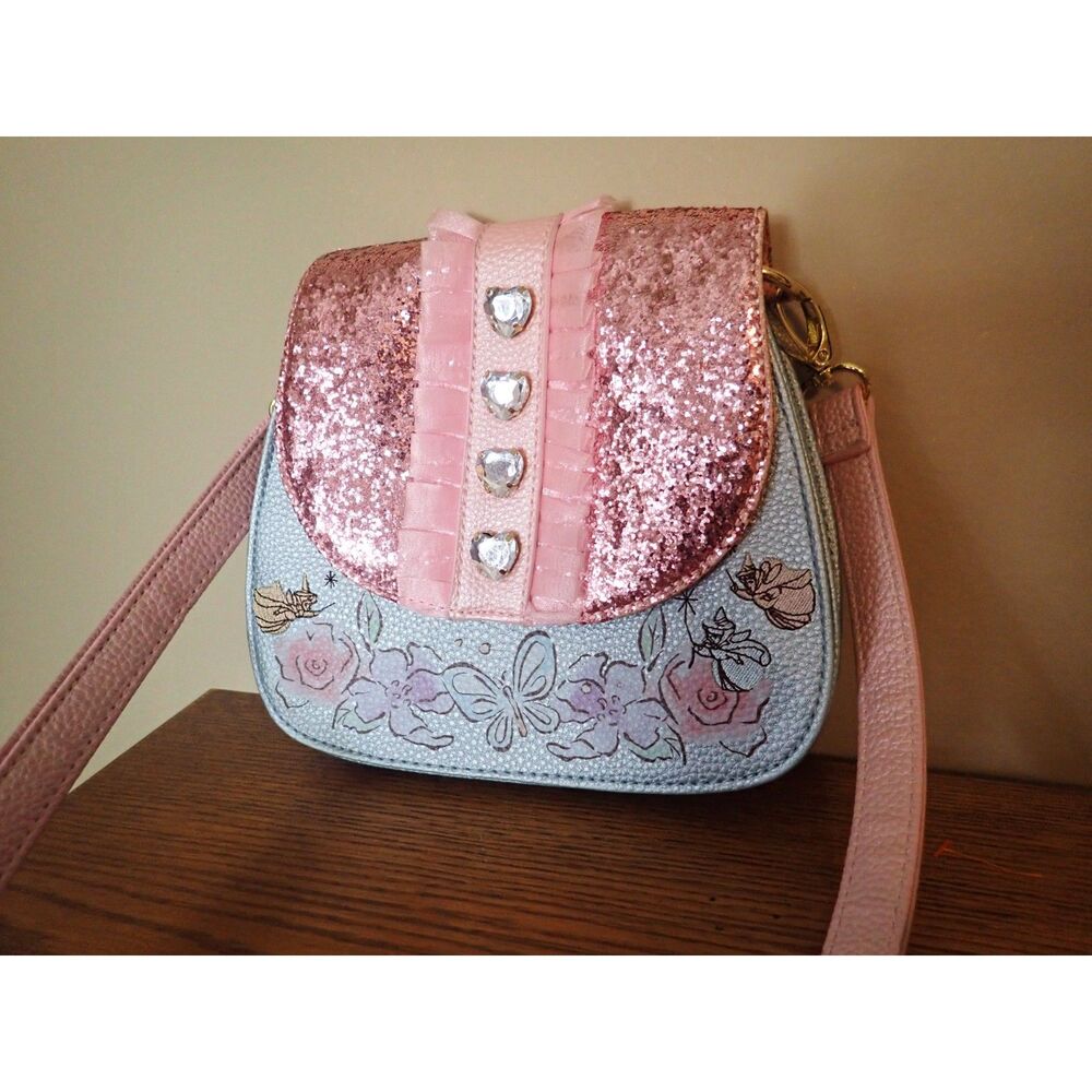 Disney Store Sleeping Beauty Crossbody Bag Princess Aurora Pink Blue Glitter